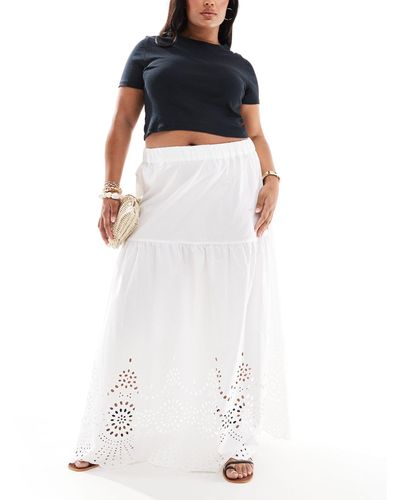 ONLY Falda larga blanca escalonada con diseño - Blanco