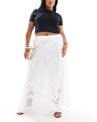 ONLY Embroidered Tiered Maxi Skirt - White