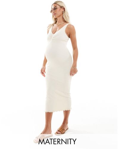 Mama.licious Mamalicious Maternity Textured Support Tank Midi Dress With Lettuce Edge - White