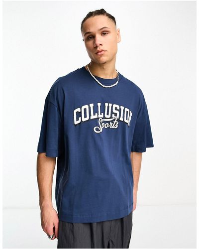 Collusion T-shirt Met Varsityprint - Blauw
