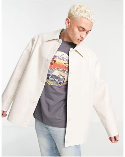 Reclaimed (vintage) Inspired - camicia giacca oversize color crema effetto coccodrillo - Bianco