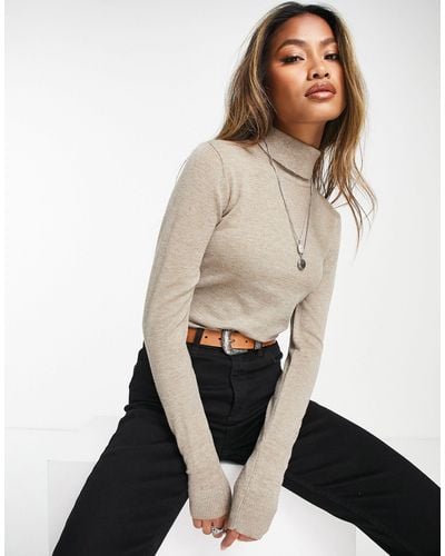 Object Long Sleeve Turtle Neck Knit Top - Natural