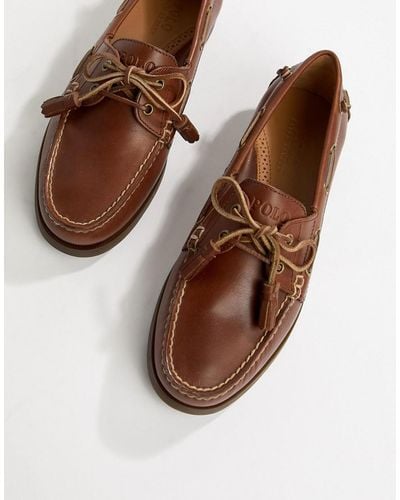 Polo Ralph Lauren Merton Leather Boat Shoes In Tan - Brown