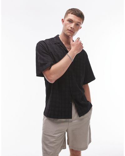 TOPMAN Short Sleeve Textured Grid Shirt - White
