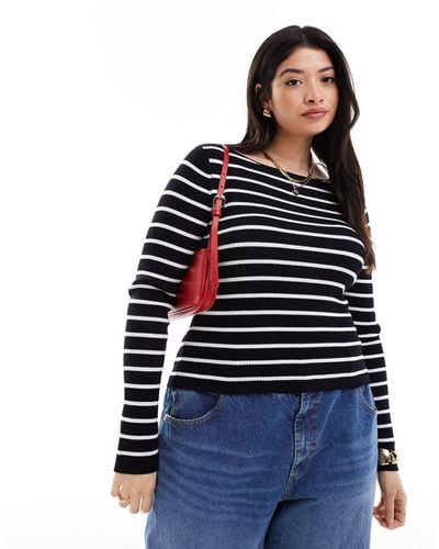 ASOS Asos Design Curve Knitted Boat Neck Long Sleeve Top - Blue