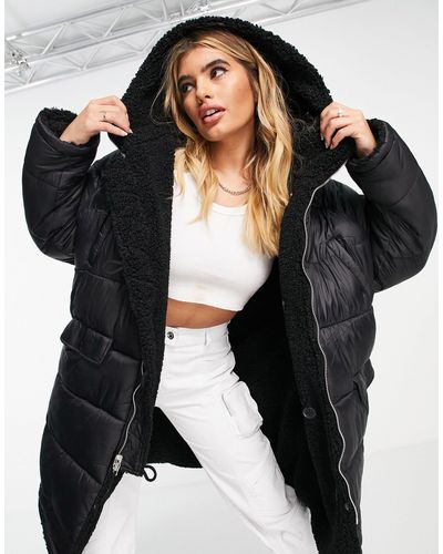 Sixth June Oversized Reversible Longline Puffer Coat With Sherpa Lining - Black