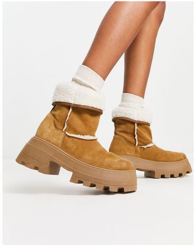 ASOS Adriana Suede Chunky Borg Lined Boots - White