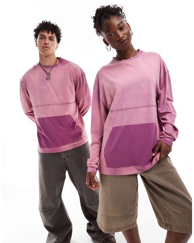 Collusion Unisex - maglietta a maniche lunghe stile skater lavaggio - Rosa