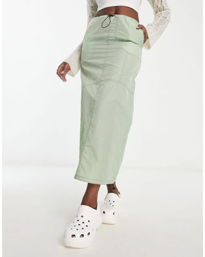Noisy May Drawstring toggle Maxi Parachute Skirt - Green