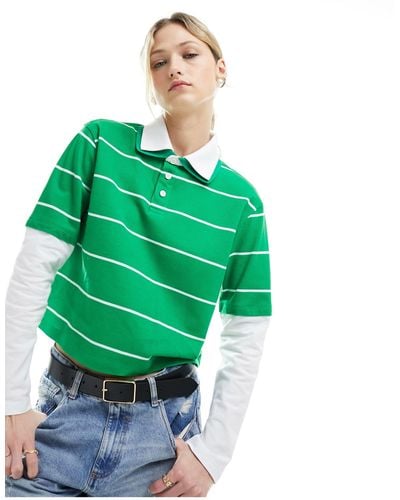 ASOS Double Layer Fitted Striped Rugby Top - Green