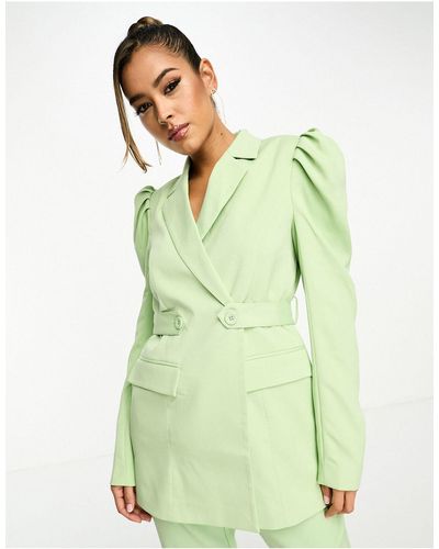 Y.A.S Tailored Puff Sleeve Belted Blazer Co-ord - Green