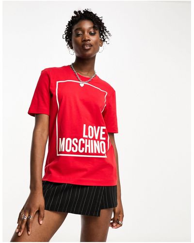 Love Moschino T-shirt à logo encadré - Rouge