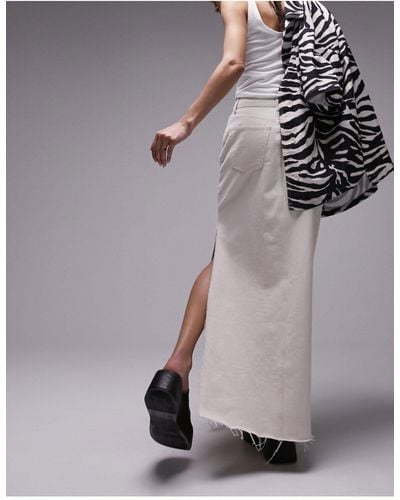 TOPSHOP Denim Maxi Skirt With Thigh Split - Grey