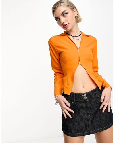 Collusion Fitted Corset Shirt With Open Back Detail - Orange