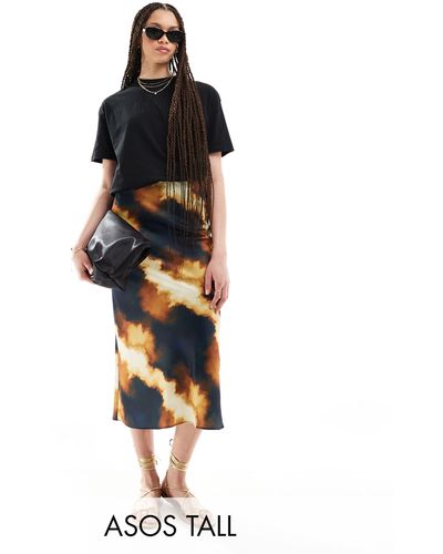 ASOS Asos Design Tall Satin Bias Midi Skirt - Black