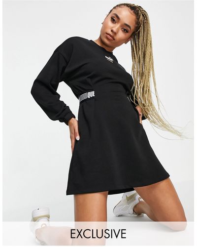PUMA Queen Long Sleeve Mini Dress With Cinched Waist Banding - Black