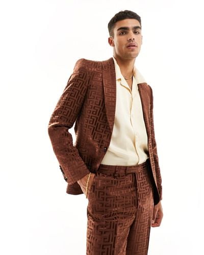 Twisted Tailor Hurston Jacquard Suit Jacket - Brown
