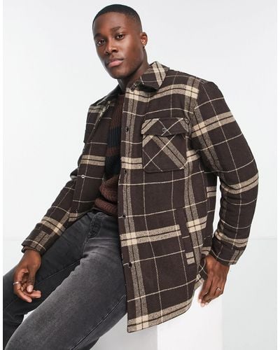 Only & Sons Wool Check Jacket With Quilted Lining - Brown