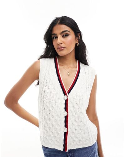 ASOS Cable Vest With Tipping Detail - White