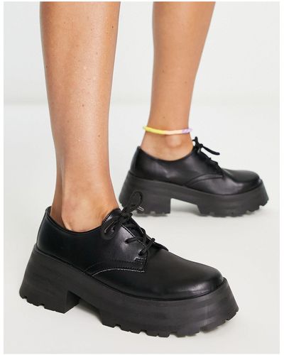 ASOS Monday Chunky Lace Up Flat Shoes - Black