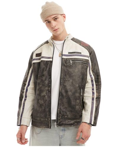 ASOS Real Leather Motocross Jacket With Badges - Black