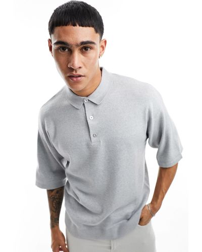 Jack & Jones – oversize-polohemd aus strickmaterial - Grau