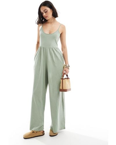 ASOS Scoop Strappy Washed Jersey Wide Leg Jumpsuit - Green