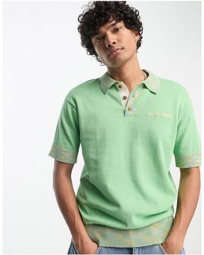Lyle & Scott Archive Space Dye Trim Knitted Polo Shirt - Green