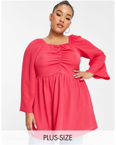 Yours Ruched Front Long Sleeve Blouse - Pink