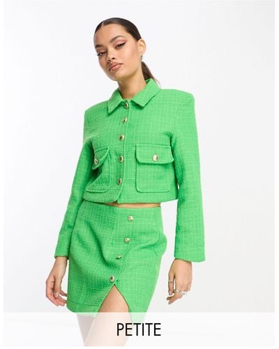 Only Petite Tweed Button Up Jacket Co-ord - Green