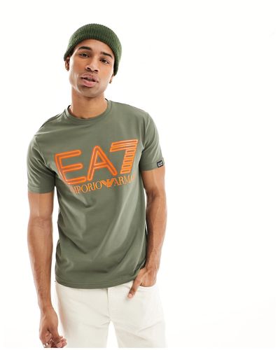 EA7 Armani - - t-shirt avec grand logo fluo à l'avant - kaki - Vert