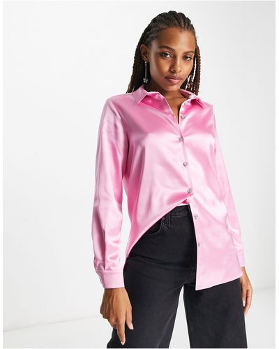 Miss Selfridge Oversized Overhemd Van Satijn Met Diamanten Knoopjes - Roze