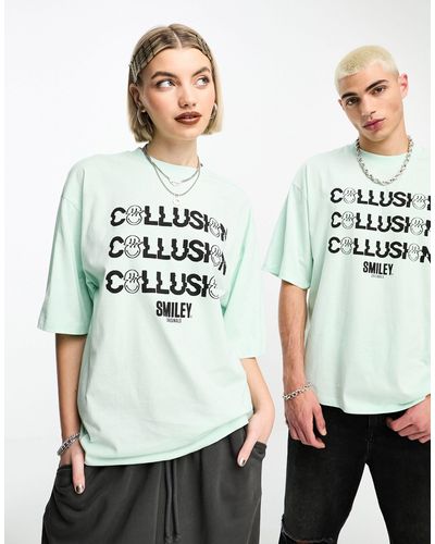 Collusion Unisex - T-shirt Met Gelicenseerde Smiley-print - Wit