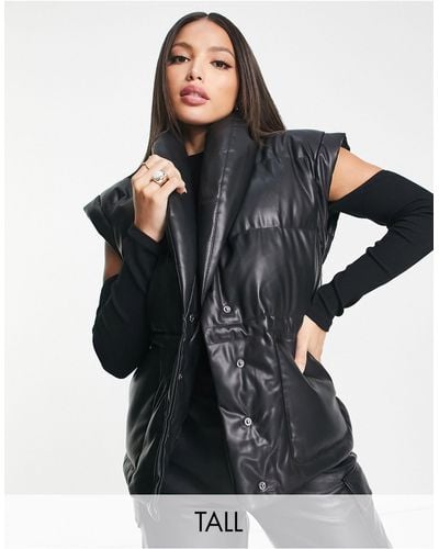 Missguided Faux Leather Puffer Gilet - Black