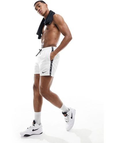 Nike Logo Tape 5 Inch Volley Swim Shorts - White
