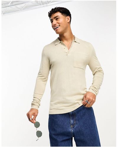 Only & Sons Long Sleeve Knitted Polo - Natural