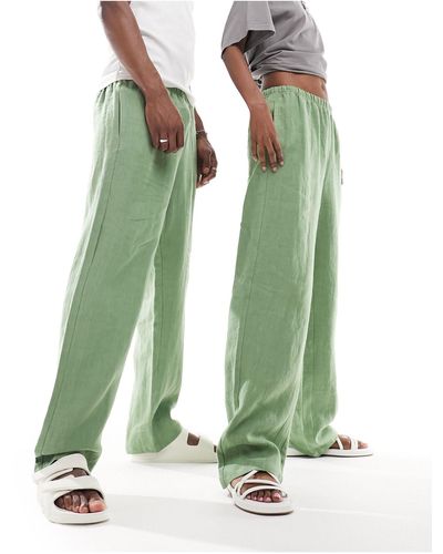 Weekday Unisex Seth Linen Trousers - Green