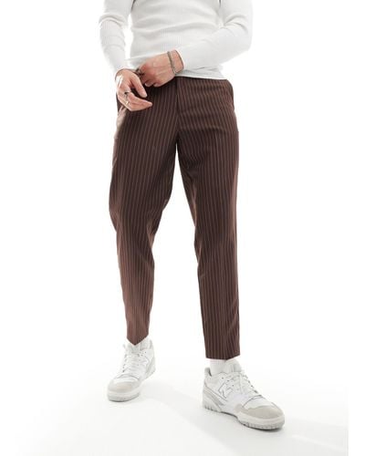 ASOS Smart Tapered Pinstripe Trousers - Grey
