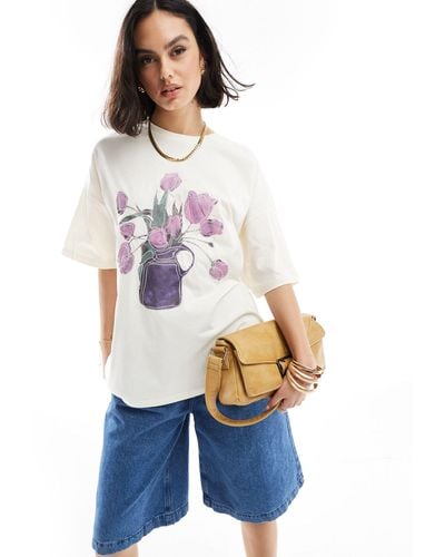 ASOS Oversized T-shirt With Embroidered Tulip Graphic - White