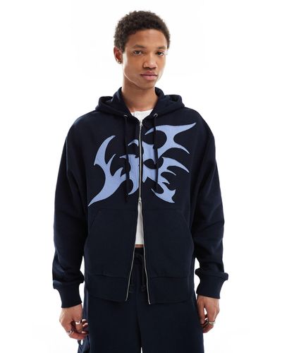 Collusion Embroidered Zip Through Hoodie Co-ord - Blue