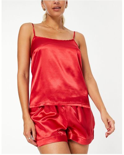 Missguided – 7-teiliges pyjamaset aus satin - Rot