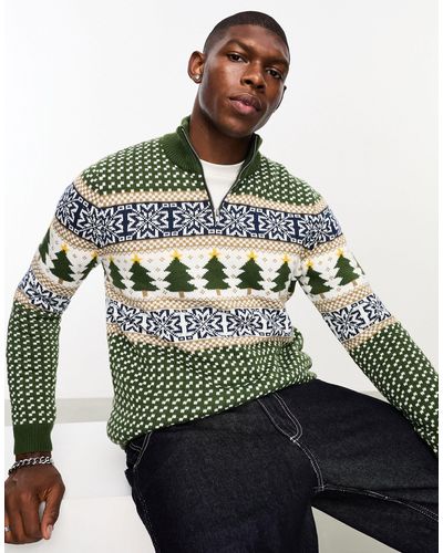 ASOS Knit 1/4 Zip Christmas Sweater - Green