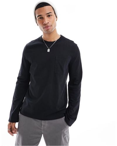 ASOS Long Sleeve Heavyweight T-shirt With Pocket - Black