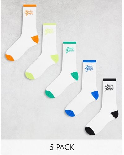 Jack & Jones 5 Pack Tennis Socks With Contrast Logo - White