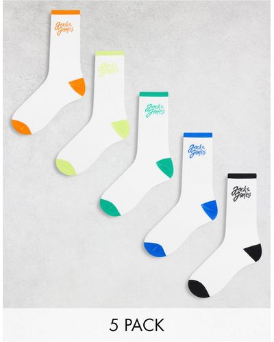 Jack & Jones Confezione da 5 paia di calzini multicolore con logo a contrasto - Bianco