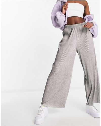 ASOS Pantaloni culotte plissé grigi con fondo ampio - Bianco