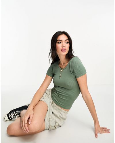 Free People Ribbed Cropped Baby T-shirt - Green