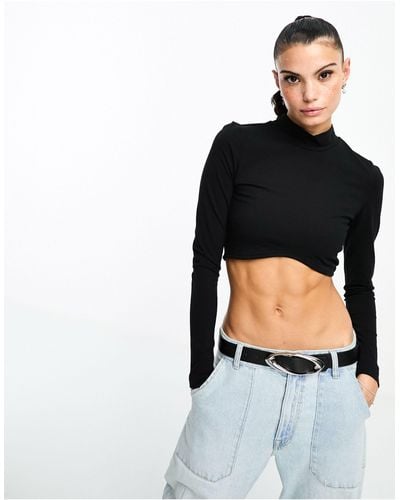 Dr. Denim Lizzie - crop top à col montant et manches longues - Blanc