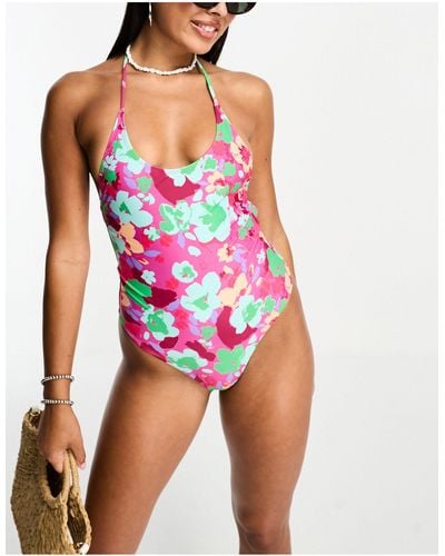 ONLY Low Back Halter Neck Swimsuit - Pink