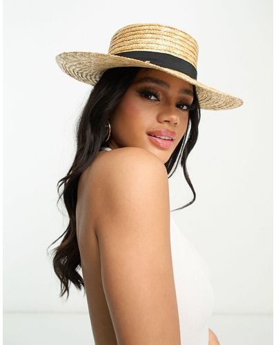 South Beach Exclusive Straw Boater Hat With Black Ribbon
